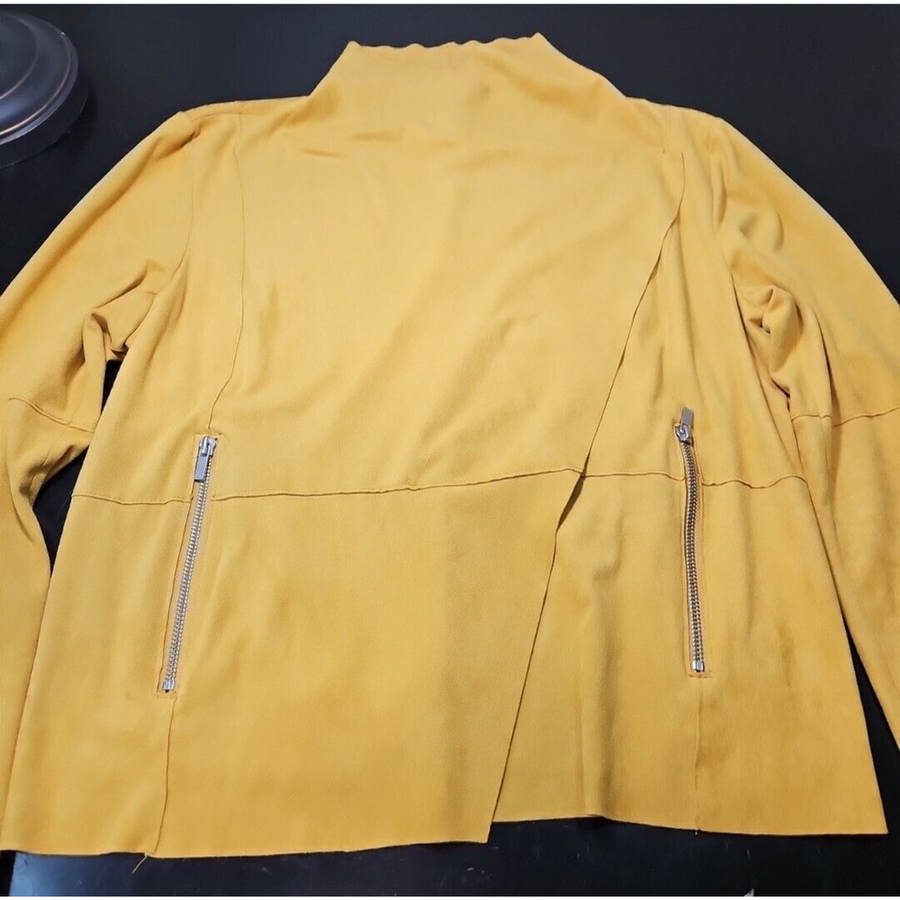 BAGATELLE Open Front Wrap Faux Suede MOTO Jacket Gold Yellow Mustard Sz W/LG EUC - Picture 6 of 16
